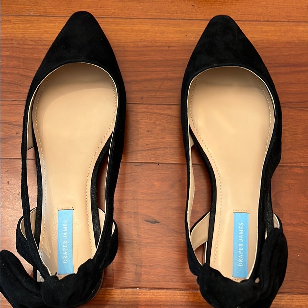 Draper James Harriet Black Flats Elegant Suede Loafers with .75 Inch Heel.